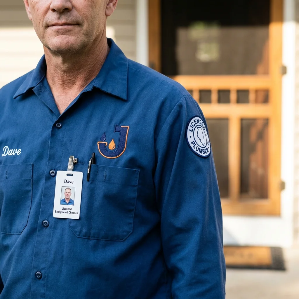 Licensed plumber showing ID badge in Carlisle, MA
